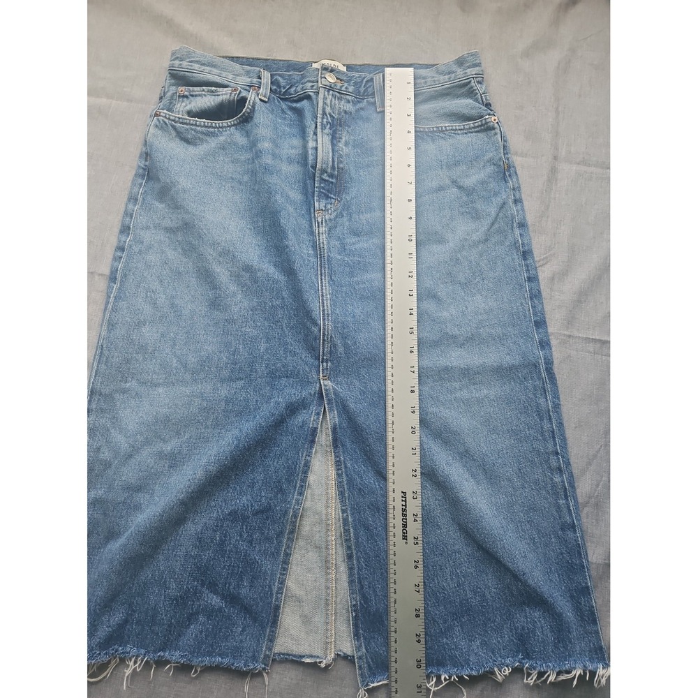 AGOLDE Hilla Denim Maxi Skirt Indigo Blue Raw Hem High Rise Size 30 - Picture 2 of 14